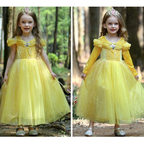 Baby Belle Cosplay film performance Yellow princess dress girls birthday gift dress long-sleeved winter Beauty and the beast  princess dress